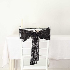 5 BLACK Embroidered Sequin CHAIR SASHES Party Events Decorations Supplies