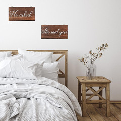 Blulu 2 Pieces He Asked She Said Yes Sign Wedding Engagement Brown, White