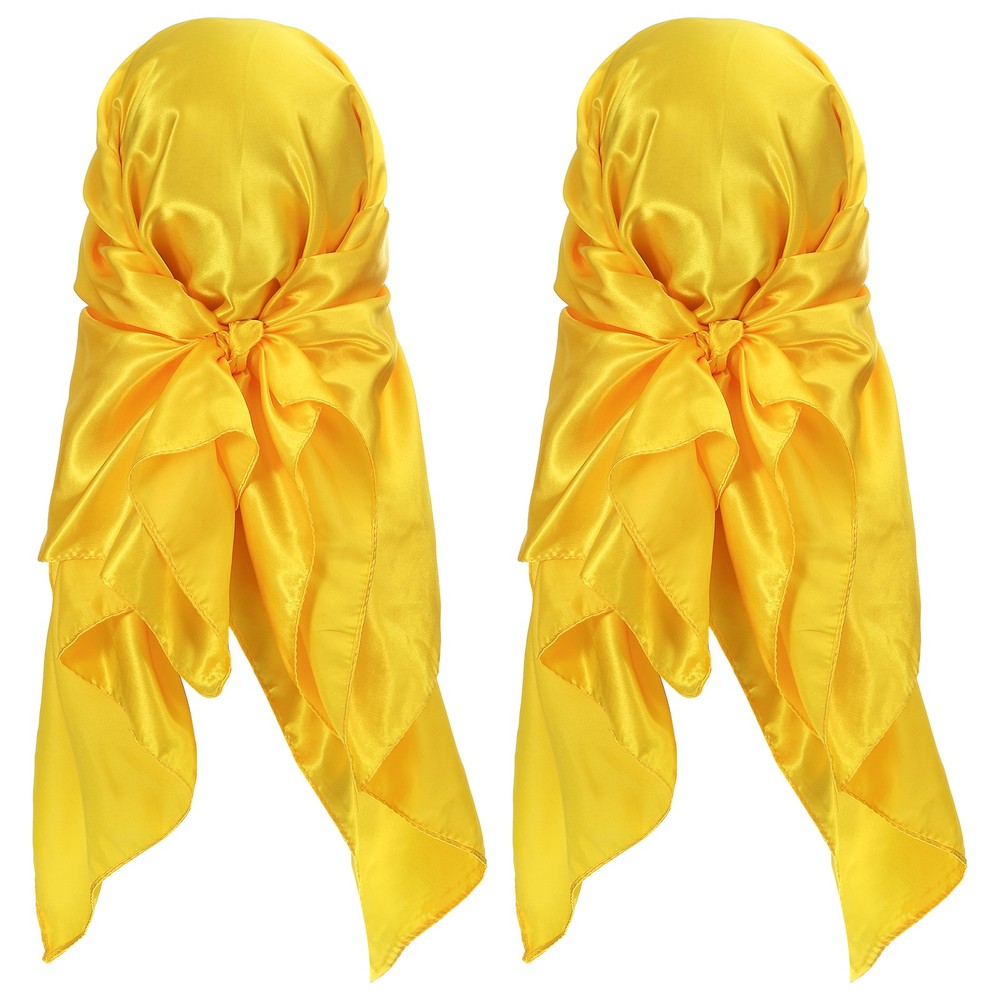 2Pcs 35 Inch Square Satin Head Scarf Silk Feeling Hair Scarf, Bright Yellow