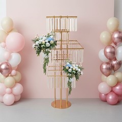 5 Tier Crystal Flower Stand Gold Square Wedding Centerpiece For Table Decor
