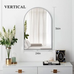 24″ x 36″ Silver Arched Mirror, Modern Aluminum Alloy Metal Frame, Arch Bathr…