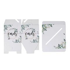 8″ x 8″ White Gold Greenery Theme Money Card Box Geometric Foil Print Events