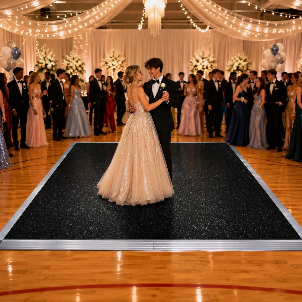 Portable Commercial Dance Floor 12×15 Black Waterproof Tiles Wedding Event Party
