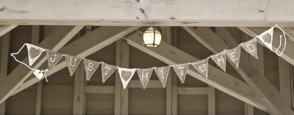 Primitives by Kathy New Just Hitched Rustic Wedding Hanging Burlap Banner 6 ft