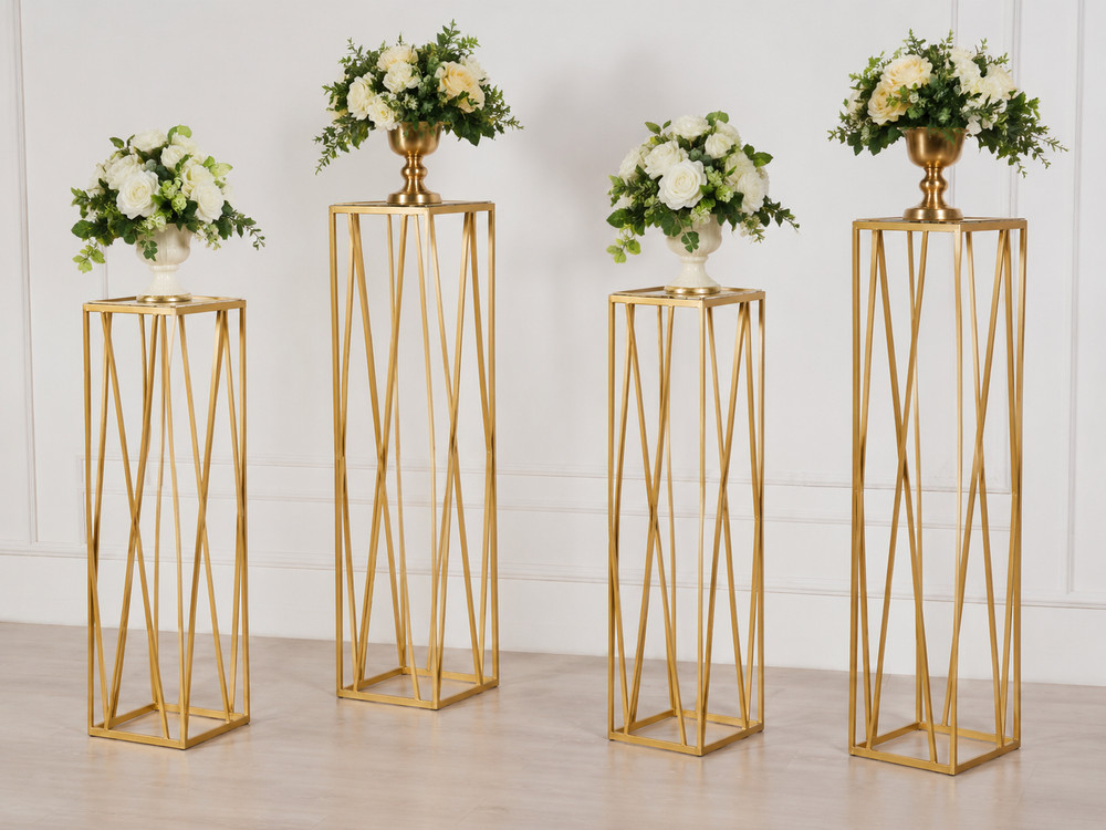 VEVOR 4PC Gold Wedding Flower Stand 31.5″ Metal Column Centerpiece Set