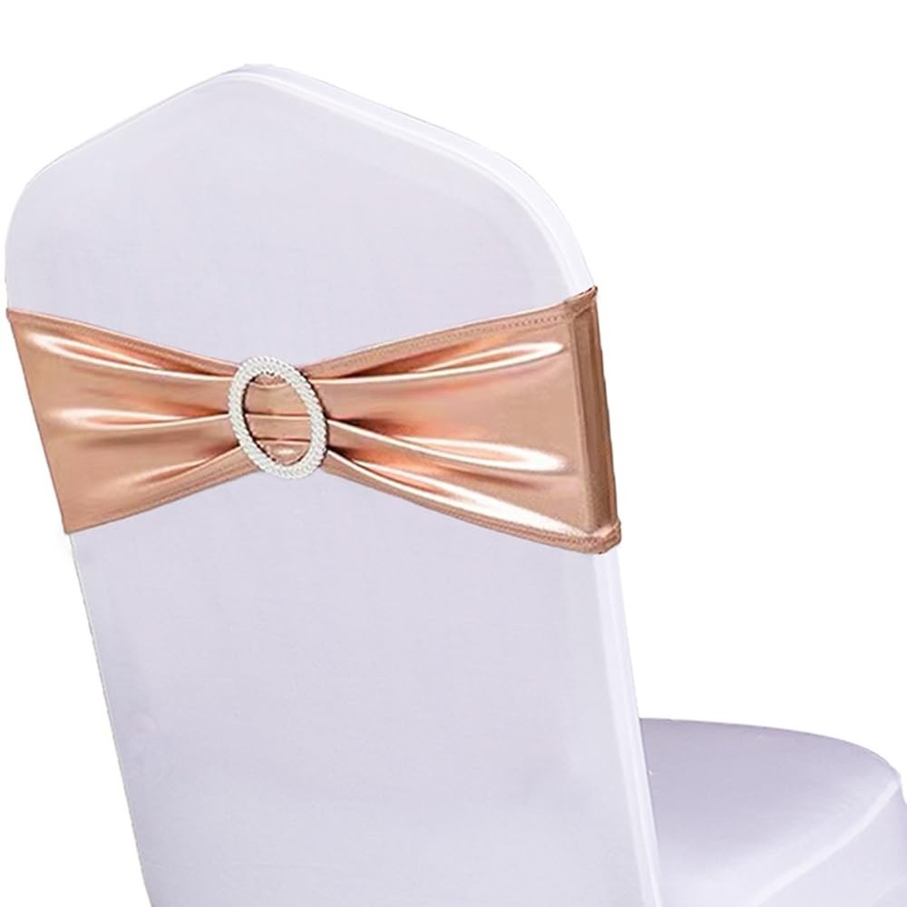 Pack of 50 Spandex Rose Gold Chair Sashes Bands with Buckle Sashes for Weddin…