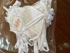 10M/32Ft White Pennant Banner, Fabric & Lace Triangle Flag Cotton Bunting Garla