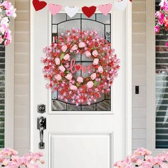 22IN Valentines Day Wreath Decorations, Wreath for Front Door, Pink Tulip Val…