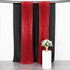 2 RED 8ft x 2ft Sequined Backdrop Curtain with Rod Pockets Wedding Decorations