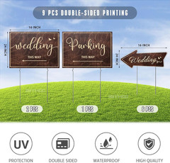 9-Piece Wedding This Way Sign Kit, Double-Sided Wooden Wedding Direction Arrow &