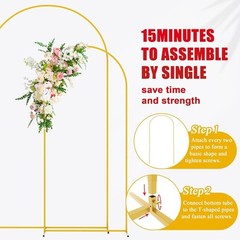 Wedding Arch Backdrop Stand 7.2FT, 6FT Gold Metal Arch Stand Set of 2 for Party