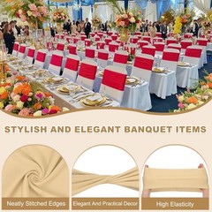 50 Pcs Spandex Chair Sashes Bows with Slider Buckle, Champagne