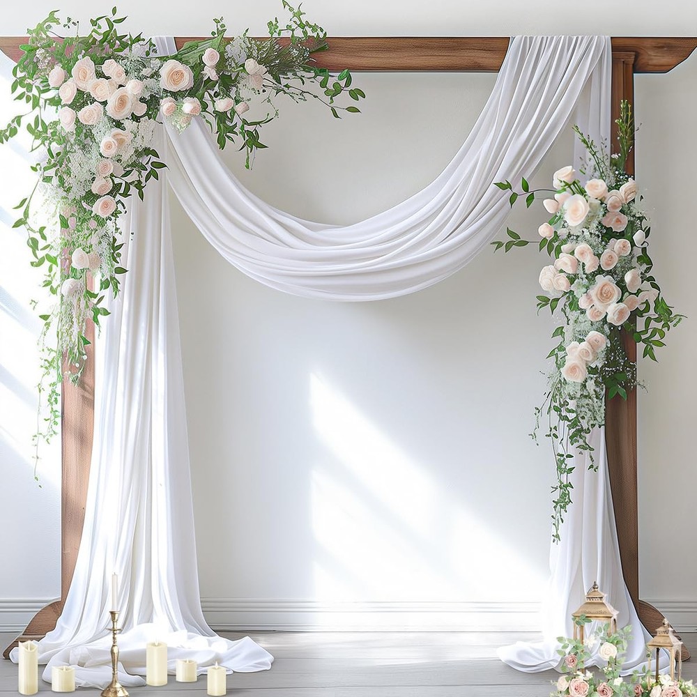 White Sheer Chiffon Wedding Arch Draping Fabric 29″ x 19ft, 6 Yard Panel