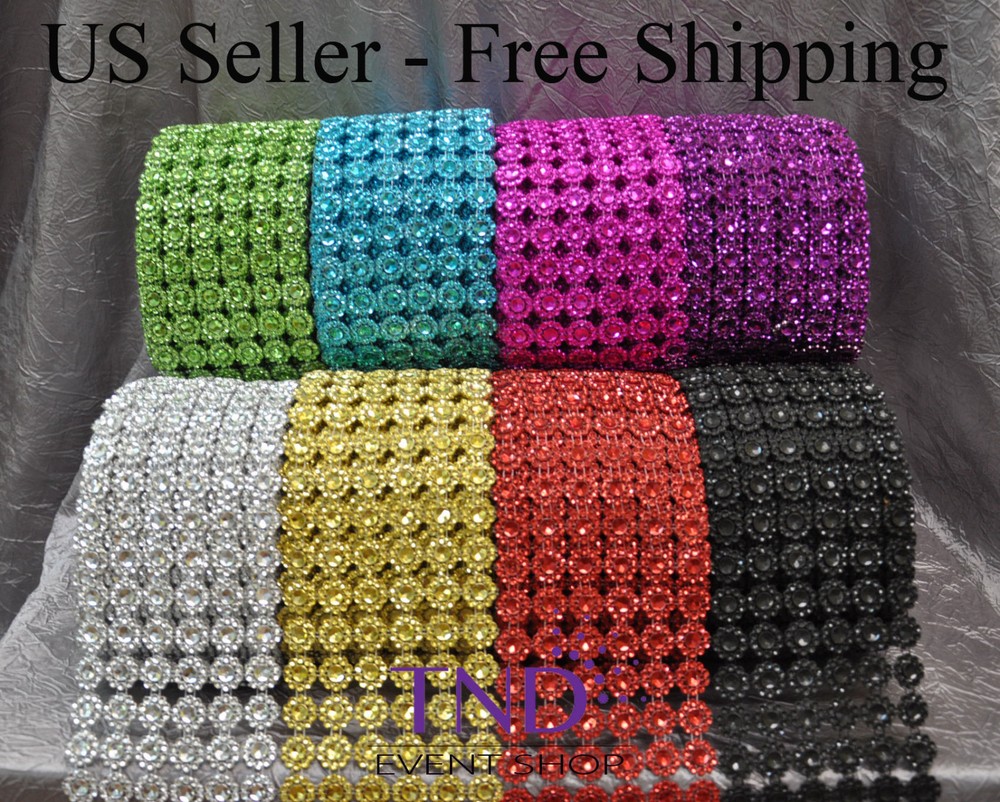 3.75″ x 1 YD/3 YDS/10 YDS FLOWER DIAMOND MESH WRAP ROLL RHINESTONE BLING RIBBON