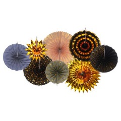 8Pcs Hanging Paper Fans Party Set Decoration for Birthday Gold Black Gray