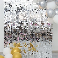 SILVER 10 Panels 12″ x 12″ Square Sequin WALL BACKDROP Party Events Decorations