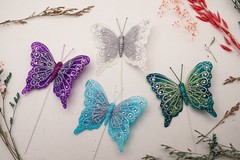 12PC 4″ Rainbow + Silver Glitter Feather Butterfly Craft DIY Wedding Cake Topper