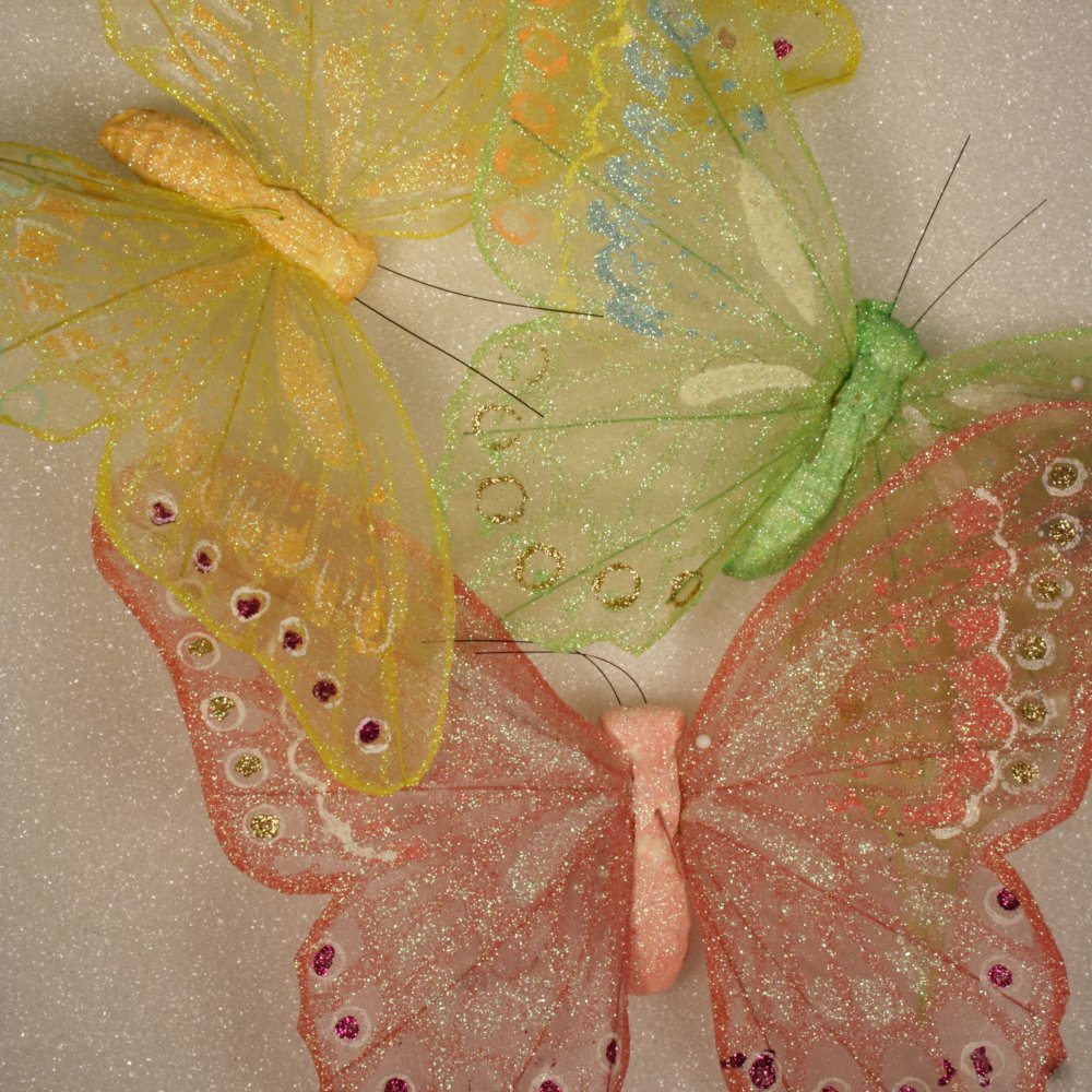 3 Piece Lot Artificial Butterflies 11 Inch Large 3 Color Assortment #12015080029