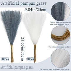 60 Pcs Faux Pampas Grass Decor 21.7 Inch White and Grey Short Fluffy Artifici…