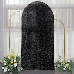 7 ft BLACK Metallic Fitted Spandex Round Top Arch STAND COVER Party Events