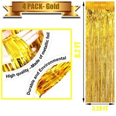 Gold Foil Fringe Curtain 4 Pack Metallic Tinsel Backdrop Photo Booth Party Decor