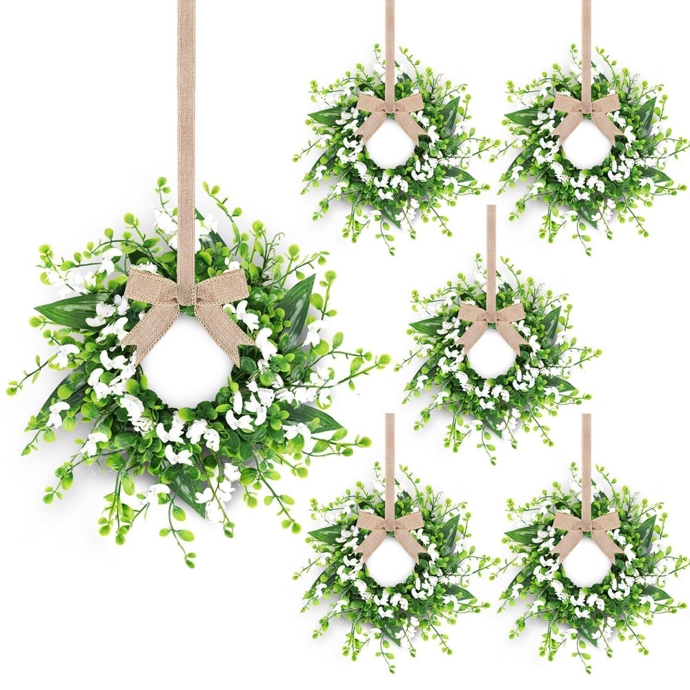 6 Pcs Artificial Forsythia Hanging Flower Wreaths Mini Spring Summer Floral S…