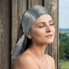 2Pcs 35 Inch Square Satin Head Scarf Silk Feeling Hair Scarf, Dark Grey