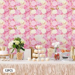 12PCS Artificial 3D Flower Wall Panel Wedding Backdrop Wall Decor Pink 15*15in