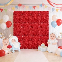 12pcs Red Flower Wall Panel Backdrop For Wedding Party Decor Easy To Use