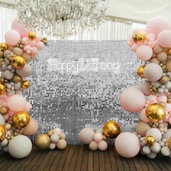 24 SILVER Square Sequin Shimmer Wall Photo Backdrop Panels Party Decorations