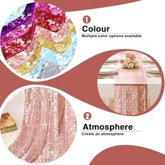 RUDONG M 1 Pack Sequin Table Runner 12 x 108 Inch, Rectangle 1pc Rose Gold