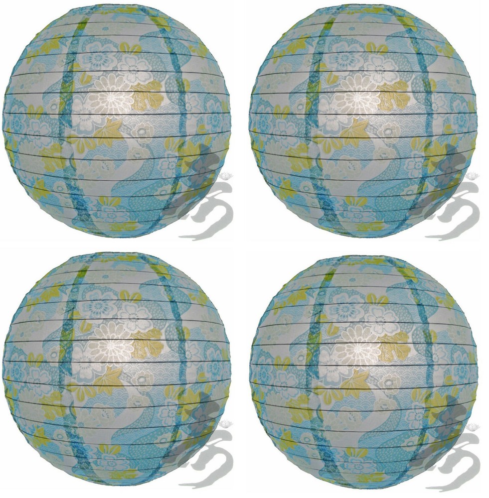 SET of 4 Japanese Chinese 16″ Round Paper Lantern Blue Sakura Home Party Decor