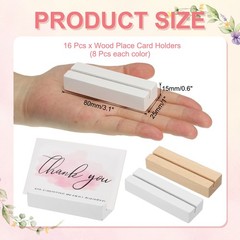 16 Pcs Wood Place Card Holders for Food Signs, White/Wood Color