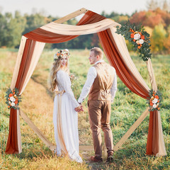 3 Panel Wedding Arch Draping Fabric 29.5″ X18Ft Pearl Fabric Drapes Wedding Shee