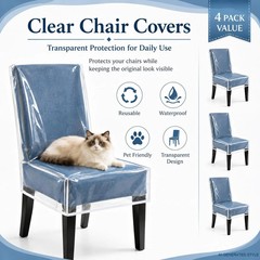 2 Pack Clear Plastic Dining Chair Covers, Waterproof Dining Chair Protectors wit