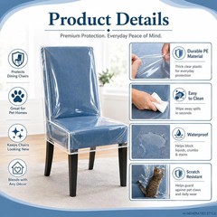 2 Pack Clear Plastic Dining Chair Covers, Waterproof Dining Chair Protectors wit