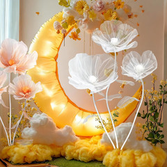 67-Inch White Tulle Poppy Flowers for Weddings, Parties, and Displays