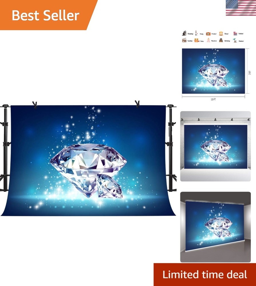 Luxurious 10x7ft Wedding Backdrop with Diamond Gems – No Glitter, Just Glam