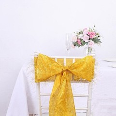 5 GOLD Polyester Chair SASHES Metallic Fringe Party Events Home Decorations