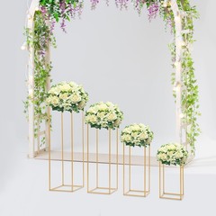 4 Piece Flower Stand Set Gold Metal Rectangular For Wedding Party Table Decor