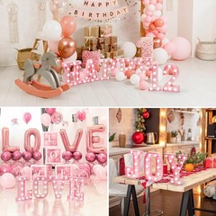 Pink LED Light Up Marquee Numbers, Glitter Lighted Numbers Sign Battery Opera…