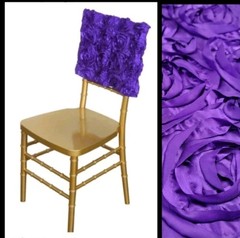 ROSETTE SATIN CHAIR CAPS SQUARE TOP GRANDIOSE Purple Ribbon – LOT OF 10