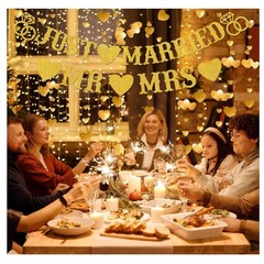 Just Married Banner Gold Glitter Mr & Mrs Wedding Decorations Sign Bridal