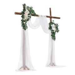 Wedding Arch Flower Kit – 21ft White Drape, 2 Silk Floral Clusters