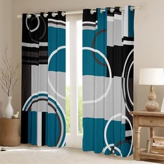 Erosebridal Modern Turquoise Decor Window Curtains Gray Black Blue Stripes Ge…