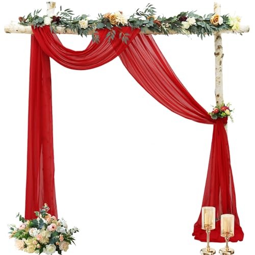Wedding Arch Draping Fabric Sheer Fabric for 29″W x 216″L (Pack of 1) Red