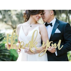 Gold “Thank You” Calligraphy Style Wedding Sign Invitations Picture Prop Wooden