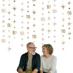 Champagne Gold 90th Birthday Decorations Number 90 Circle Dot Star Garland St…