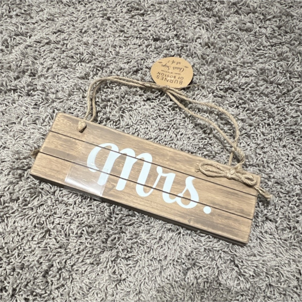 Burnes of Boston Wedding Chair Sign Set Brown White Wood Hanging Mr & Mrs 2pcs