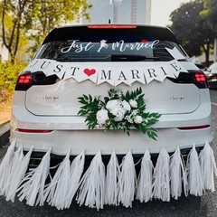 5PCS Just Married Decorations Set for Car – White Just Married Artificial